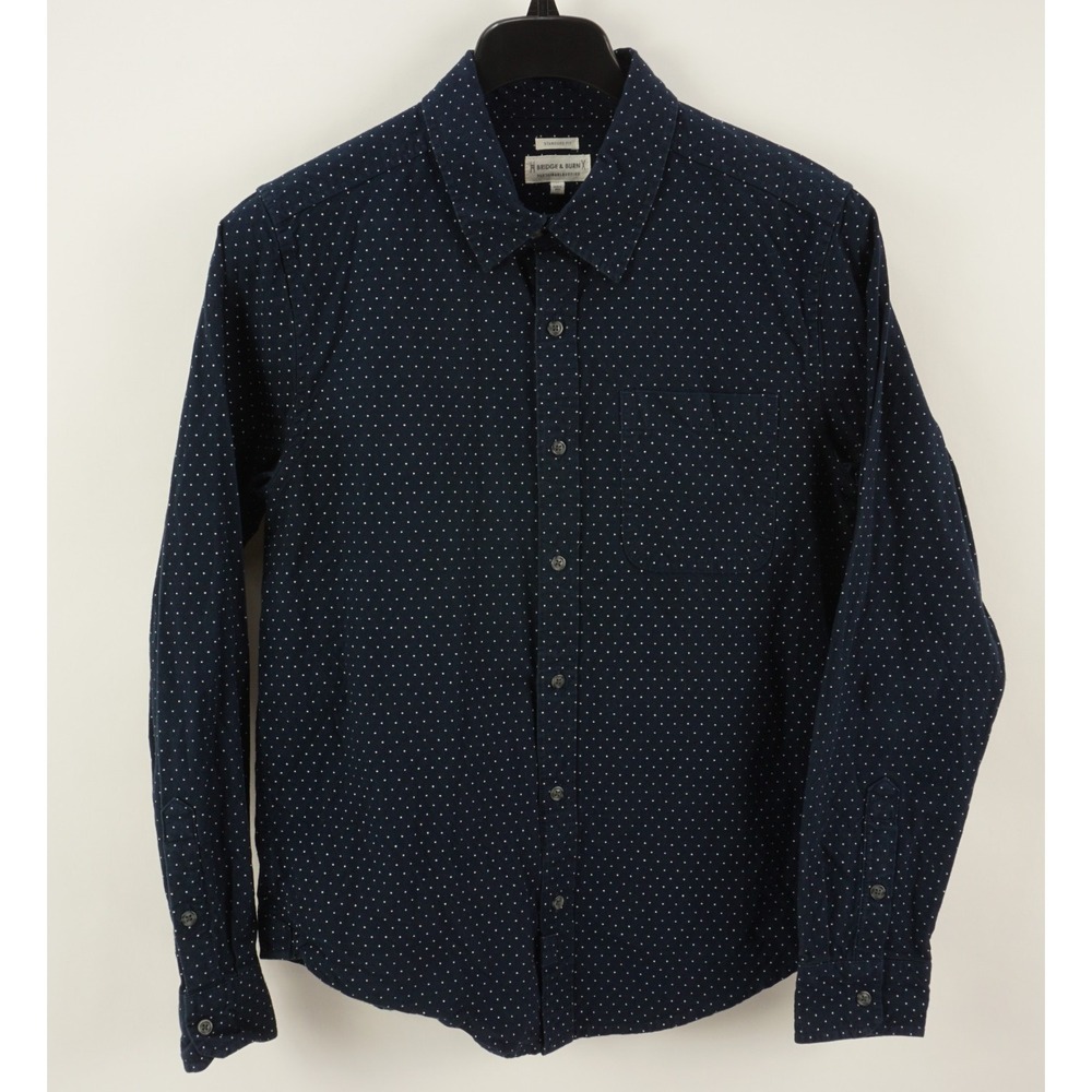 Bridge & Burn Mens Medium Long Sleeve Navy Blue Polka Dot Cotton Button Up Shirt
